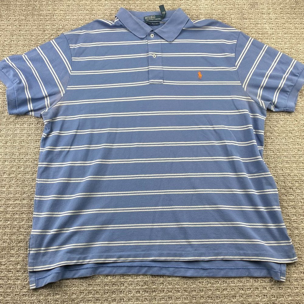 Polo by Ralph Lauren Shirt Men Big 2XB Blue White Striped Embroidered Pony Golf